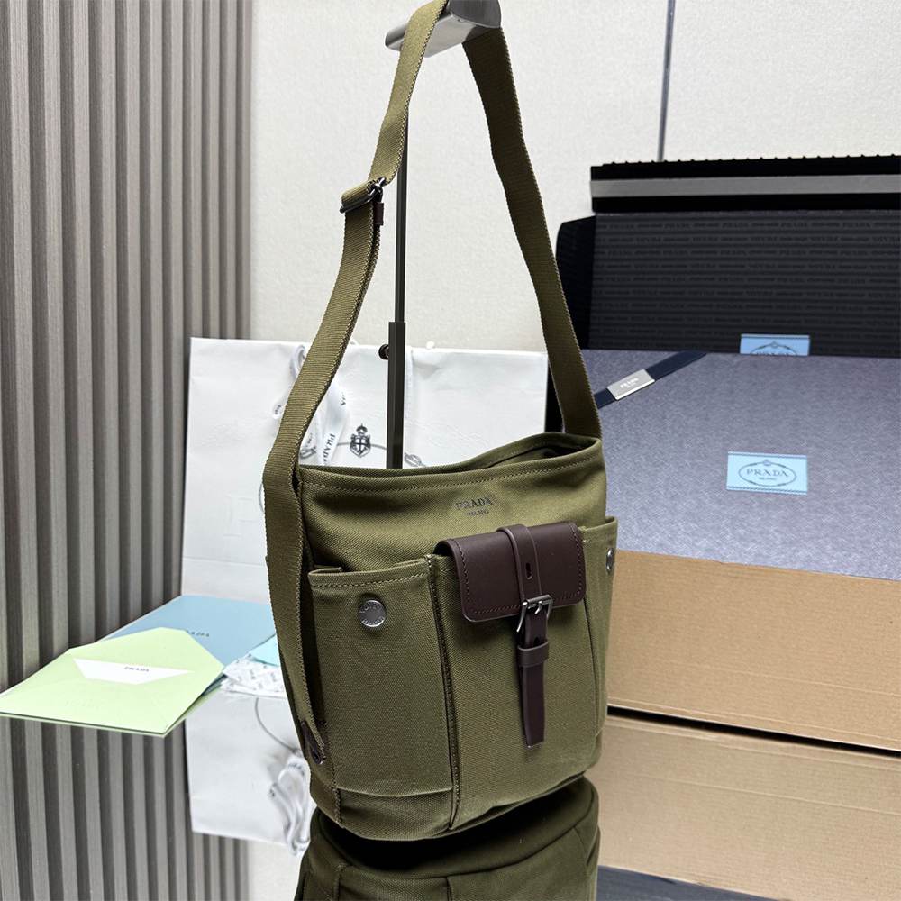 Pra*a Route mini canvas and leather bucket bag(HIGH-END GRADE)