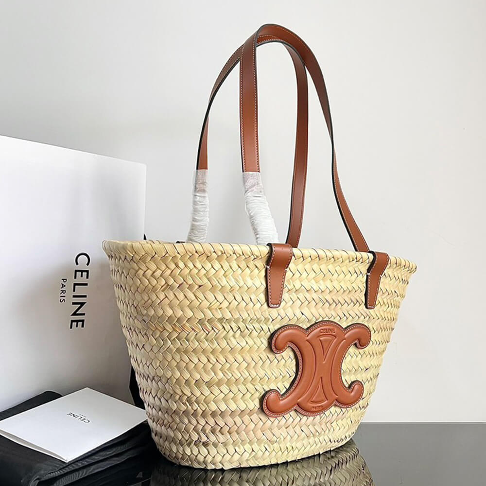 Ce1i*e MEDIUM Ce1i*e CLASSIC PANIER IN palm leaves and Calfskin(HIGH-END GRADE)