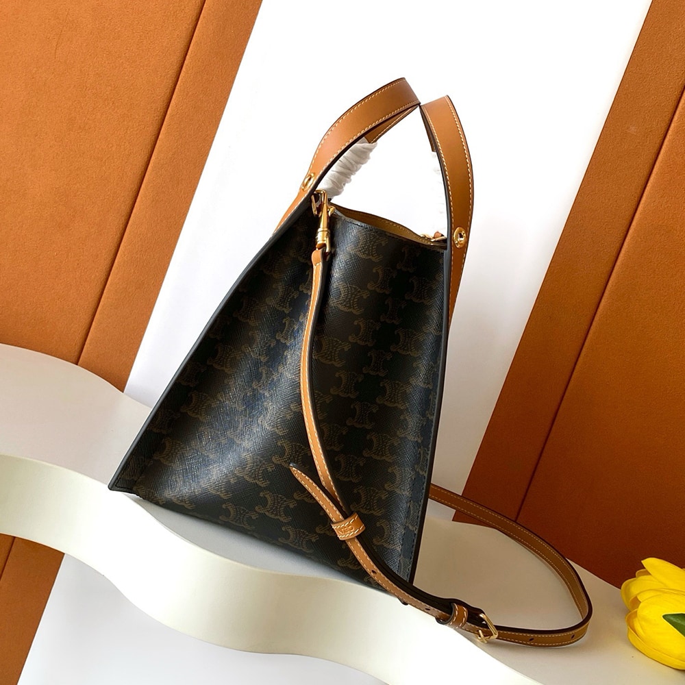 Ce1i*e SMALL CUBE BAG IN Triomphe Canvas and NATURAL Calfskin(HIGH-END GRADE)