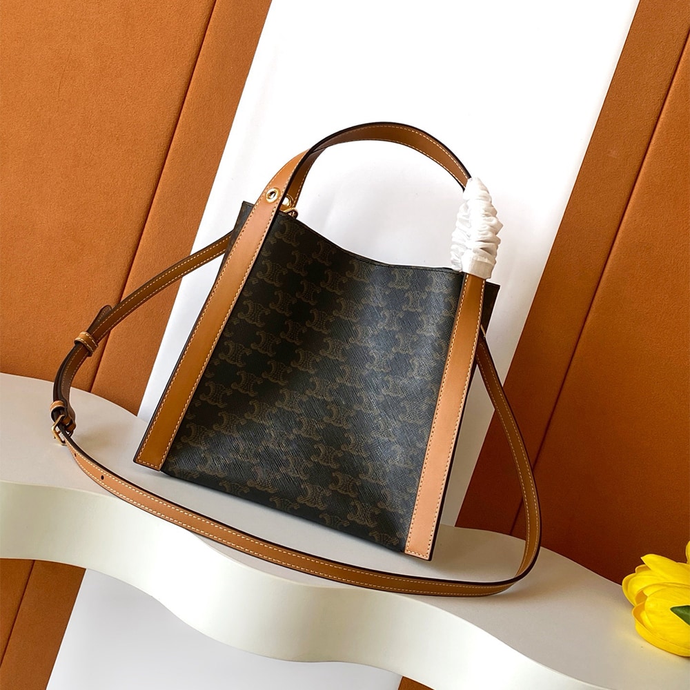 Ce1i*e SMALL CUBE BAG IN Triomphe Canvas and NATURAL Calfskin(HIGH-END GRADE)