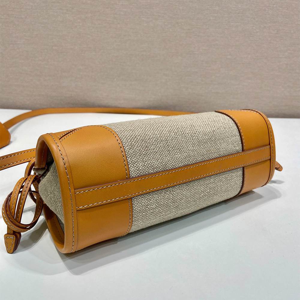 Pra*a Bonnie small linen and leather handbag(HIGH-END GRADE)