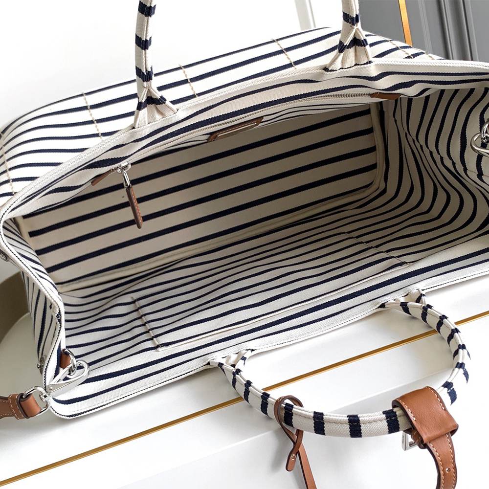 Pra*a Striped canvas tote bag(HIGH-END GRADE)